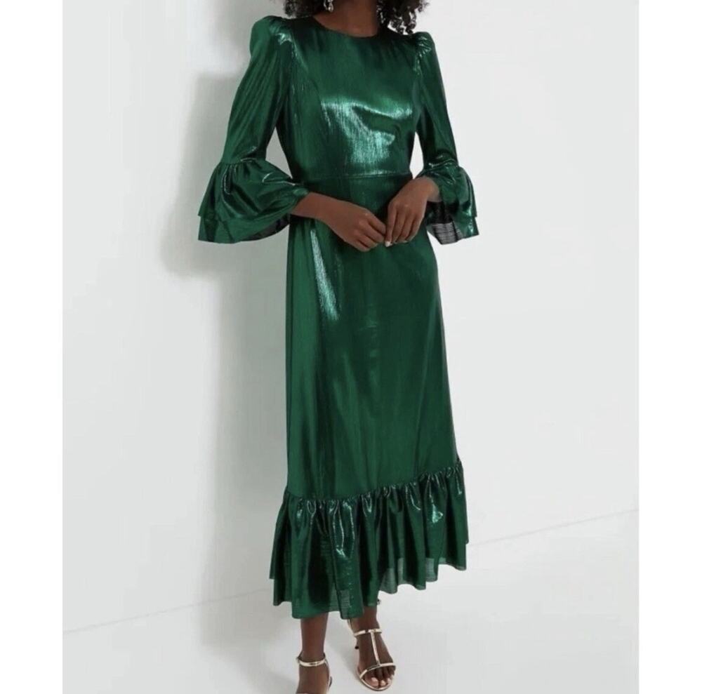 NWT Tuckernuck Pomander Place Crinkle Lurex Lillith Maxi Dress Green Holiday XXL